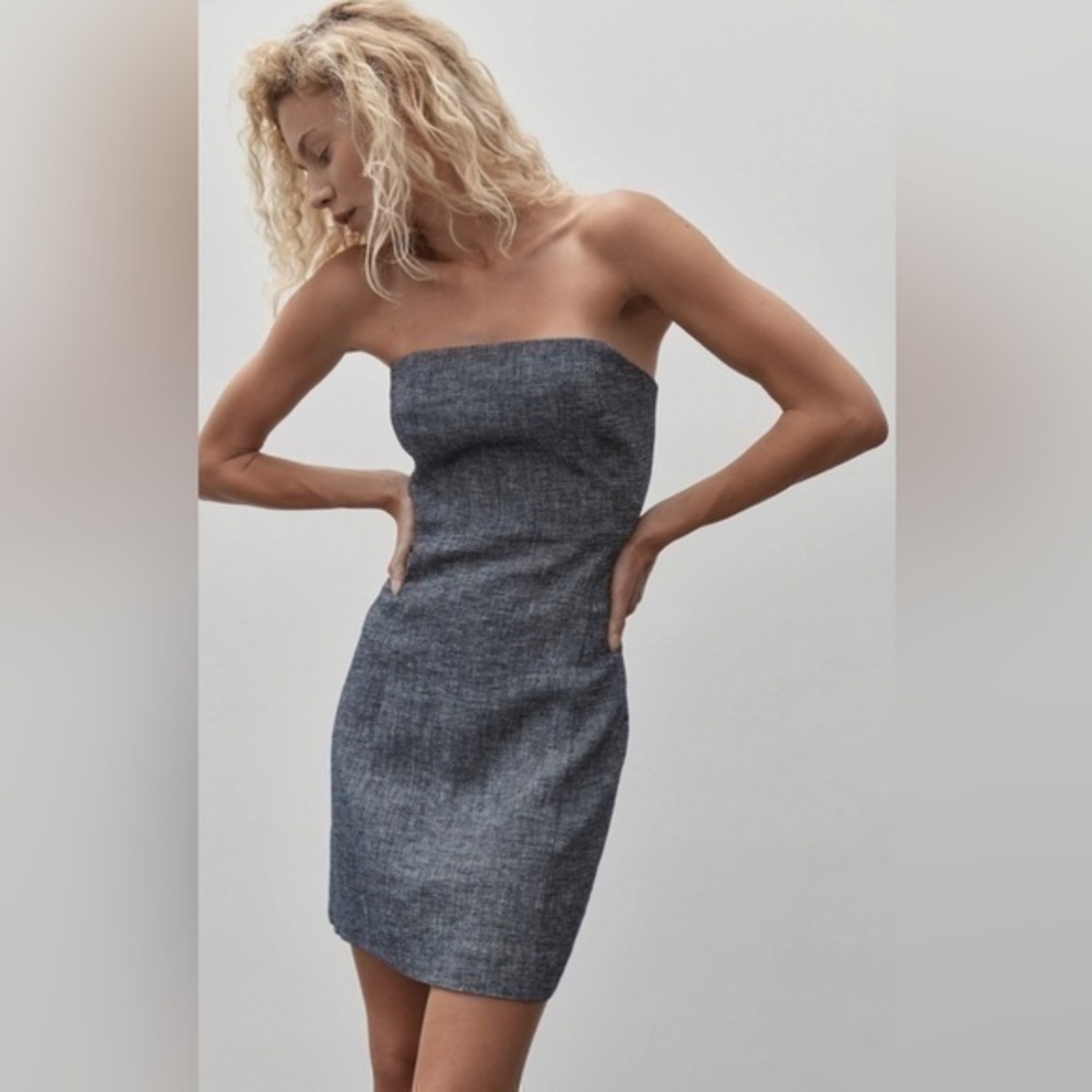 Powder blu Strapless dark gray body-con mini dress size medium
